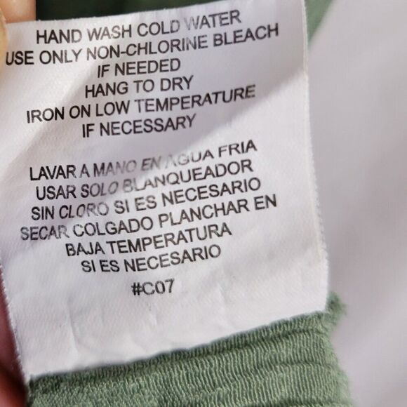 O.L.M. Medium Green Top Front Tie Gauze BOHO flutter sleeves crochet hippie EUC - Picture 9 of 10